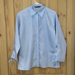 🌸🌼💙 Zara Vented Poplin Occasion Light Blue Shirt EUC